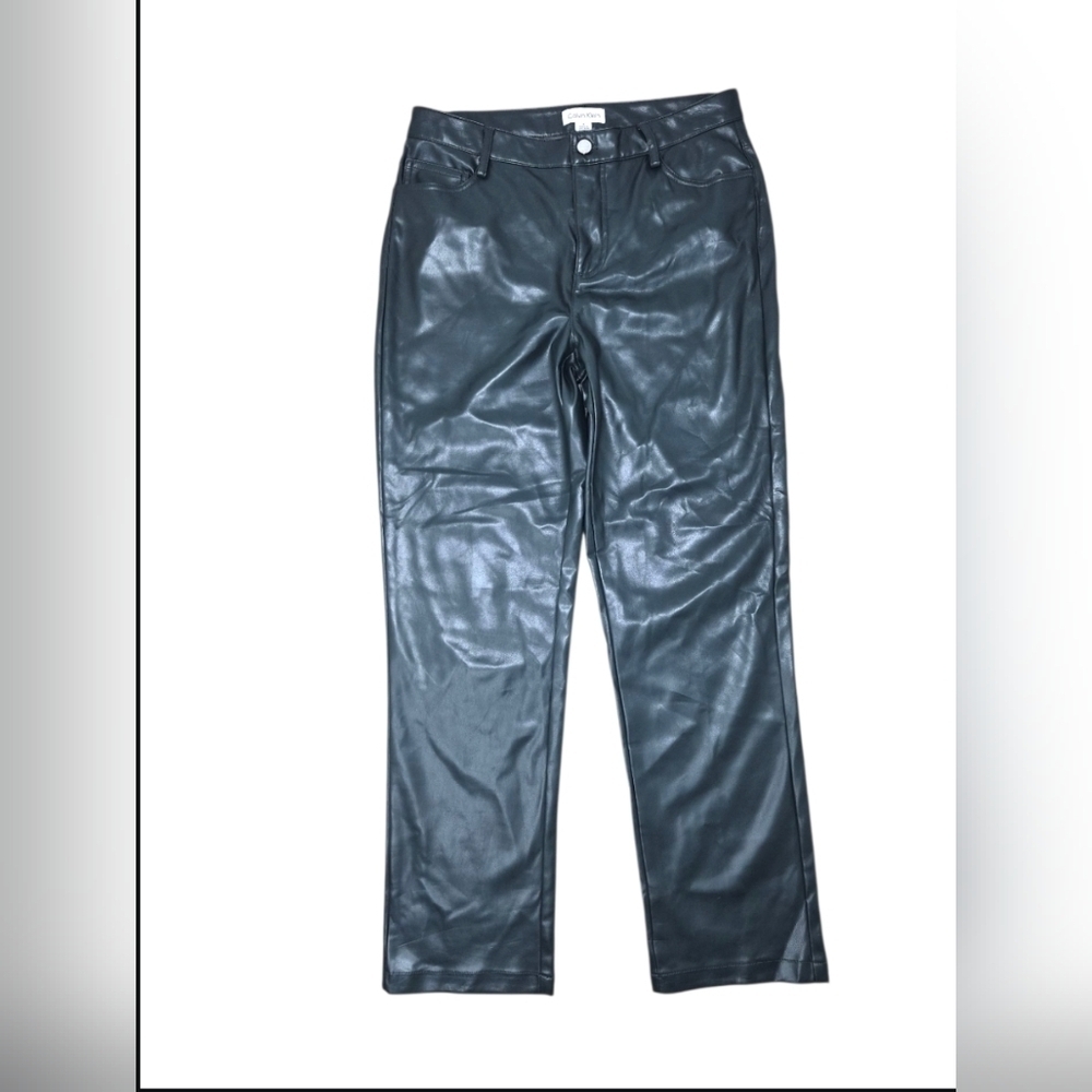 Calvin KLEIN Moto Polyester Faux Leather Straight Leg Ankle Pants Green Size 4
